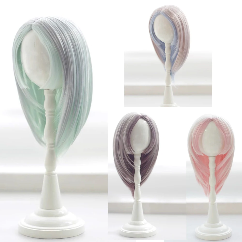 

D09-P373 children handmade toy 1/6 1/4 1/3 MSD bjd doll wig pink High temperature silk dual color medium long hair 1pcs