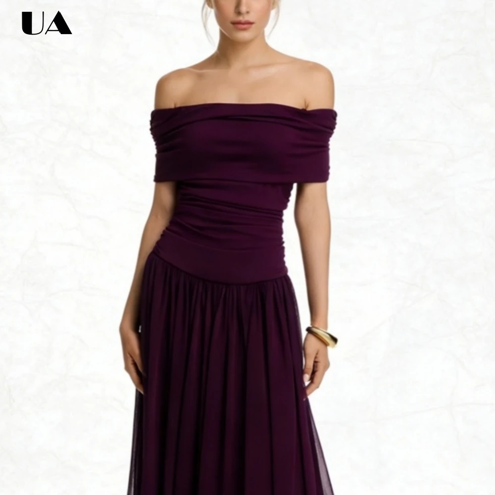 

Простые вечерние платья с вырезом на шее ULBYANRY для женщин, однотонное вечернее платье с драпировкой на заказ, элегантное праздничное платье с открытыми плечами