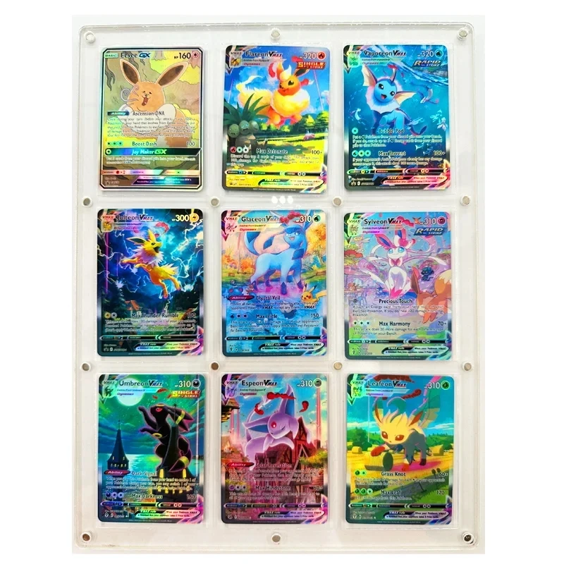 DIY PTCG Pokemon Espeon Vaporeon Sylveon English Version 9pcs Color Flash Anime Peripheral Game Collection Card Holiday Gift