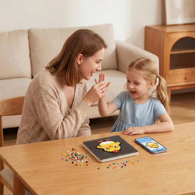 1SET  Parent-Child Interactive Pixel Art Bead Board Kit,Smart APP Pixel Drawing Pegboard with High-Density Secure Pegs