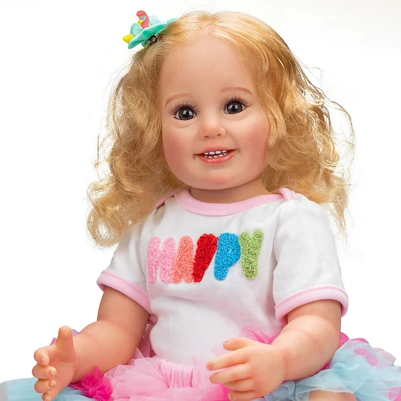 

55CM Lifelike Full Body Soft Silicone Reborn Baby Girl Cammi Smile Doll High Quality Handmade Doll Gifts for Children