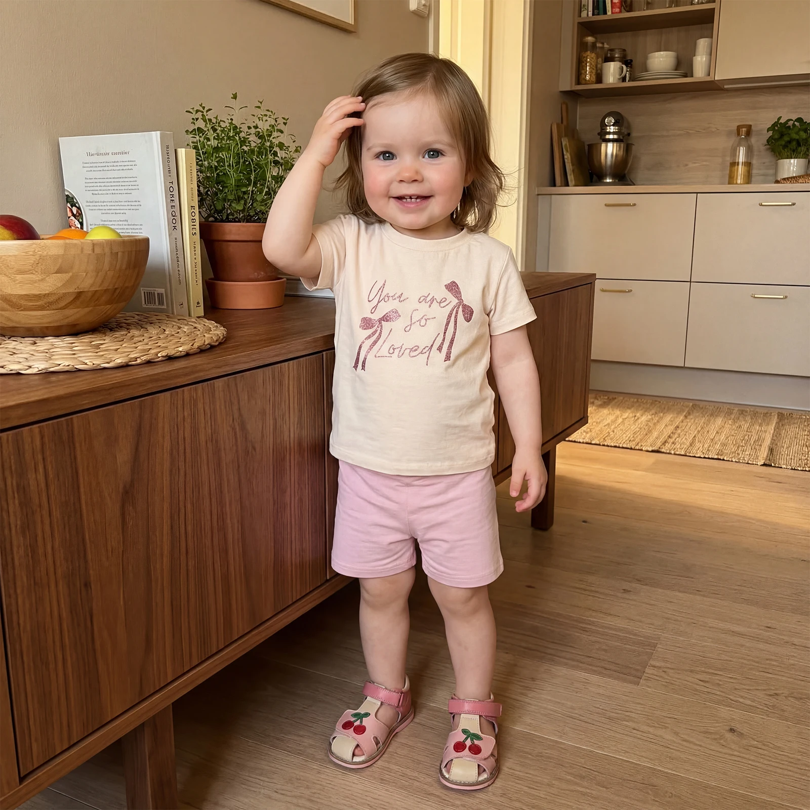 Toddler Baby Girls Summer Outfit Cute Bow Letters Embroidery Short Sleeve Tops with Shorts 2Pcs Set