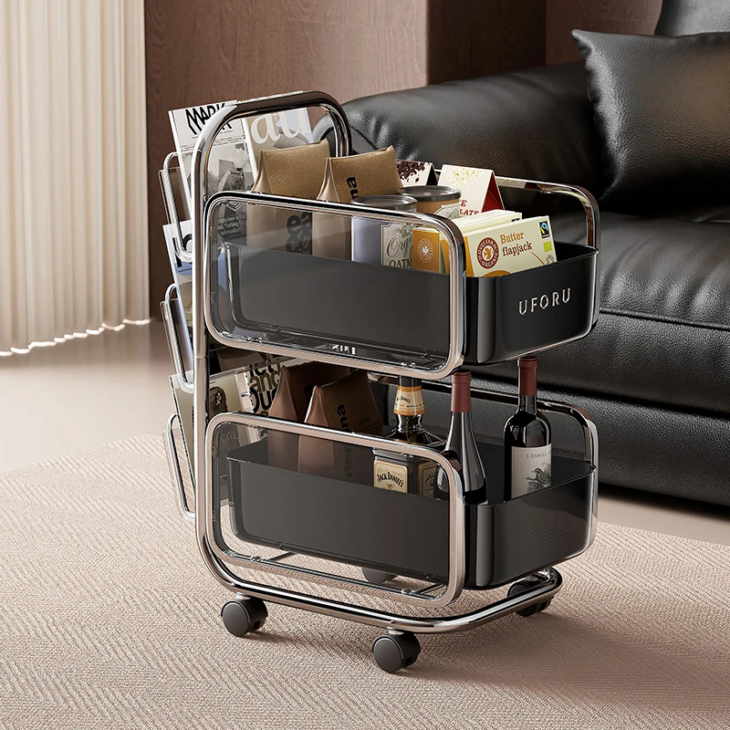 Uforu Rollbarer Aufbewahrungswagen unter dem Tisch – Abnehmbarer mehrschichtiger Organizer für das Wohnzimmer für Bücher und Snacks