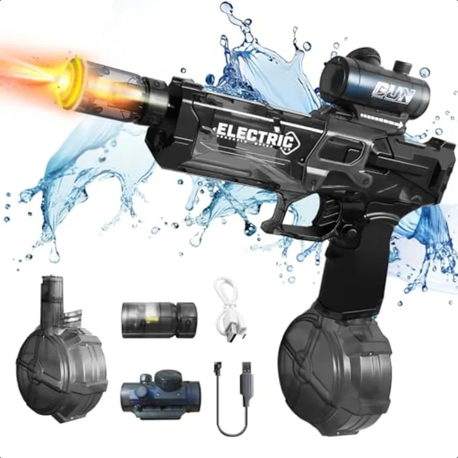 

er Electric Water Gun for Adults with Muzzle Flash Recoil Effect Powerful 480CC High Capacity Automatic Squirt Guns Up to 32 FT