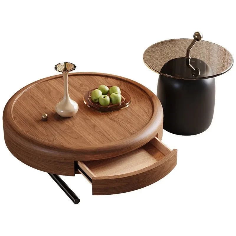 

Antique simple solid wood household round coffee table small apartment high-end creative living room