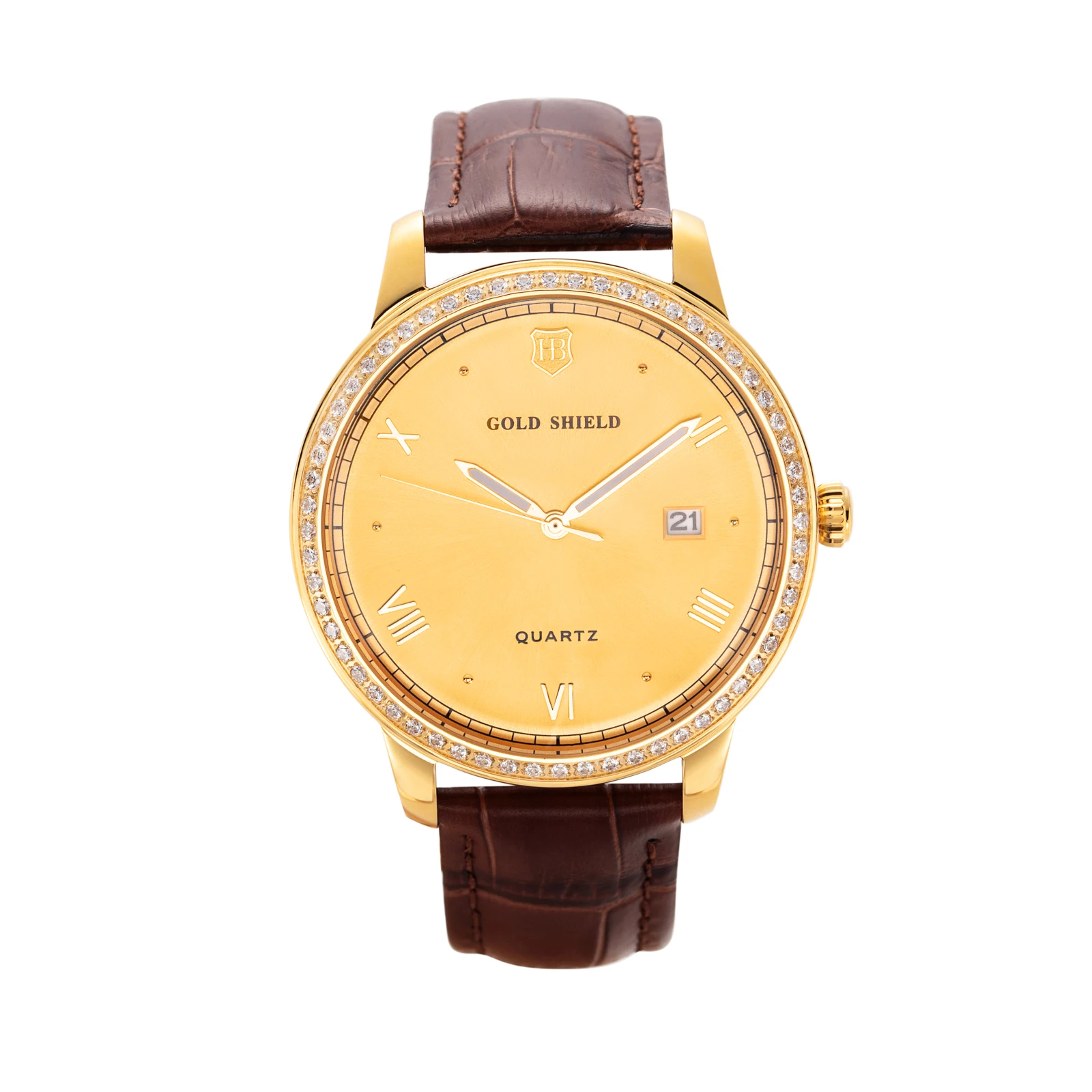 

Luxury Men's Watches 43mm 24K Gold Quartz Watch Waterproof Premium Leather Strap Calendar Chronograph Men Wristwatch Gifts