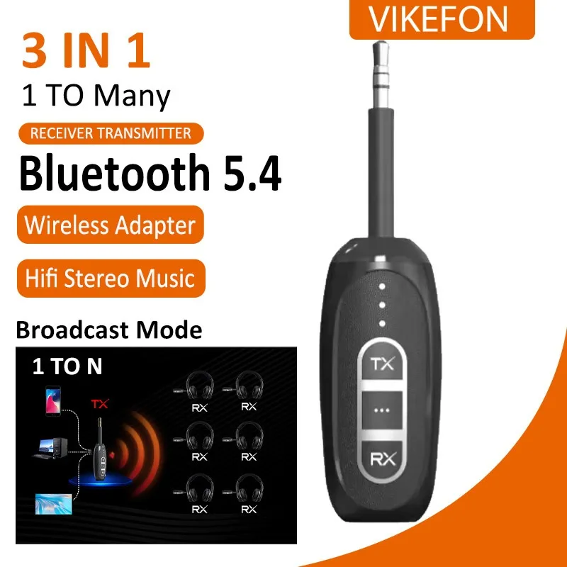 Transmetteur et récepteur Bluetooth 5.4 3 en 1, 3.5mm, Hifi, stéréo, musique, adaptateur Audio sans fil pour TV, kit de voiture, casque, haut-parleur