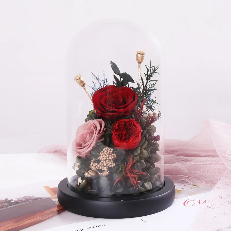 15*35cm Big Glass Dome Vase Home Decoration Black Base Transparent Cover DIY Friend Gift Wedding Live Prop Business Souvenir