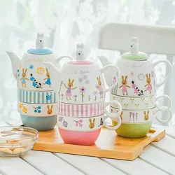 Cartoon teapot set Ceramic tea set with hand fireworks tea set Sugar rabbit mother pot with filter Christmas gift