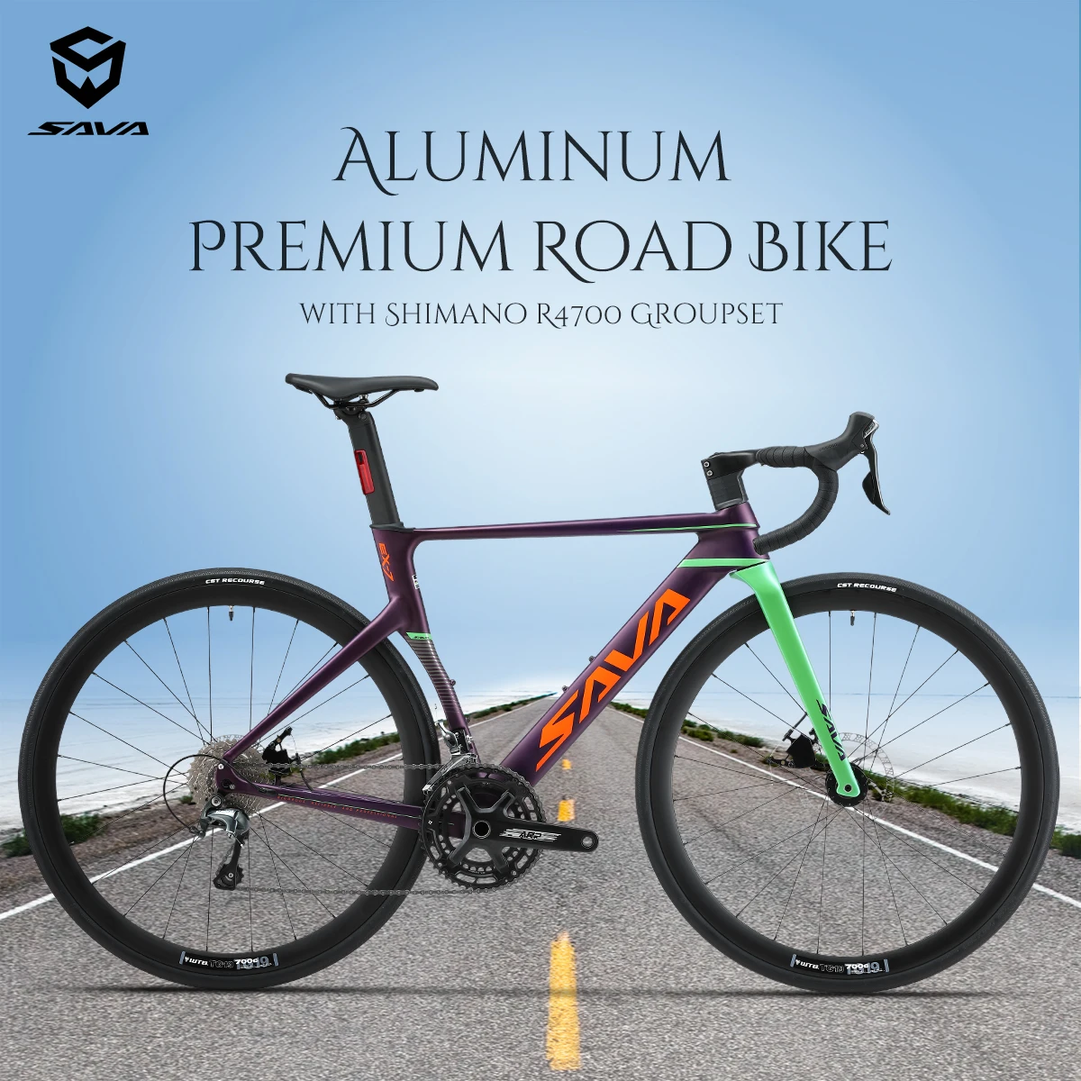 EX-7 Aluminum Road Bike with LED Safety Rear Light with SHIMAN0 TIAGRAED-R4700 20-Speed Road Bike Racer UCI+CE Approved