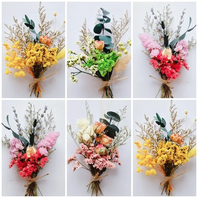 Dried Flowers&Leaves Small Floral Wedding Gypsophila Mini Bridesmaid Bouquets Table Card Photo Props DIY Craft Home Decora 6PC