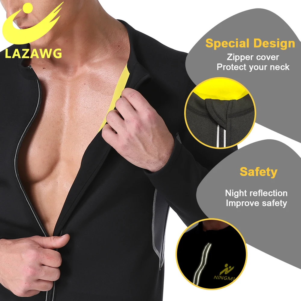 LAZAWG Men Sauna Sweat Suit Set Tops + Pant Body Shaper Shorts Slim Neoprene Shapewear Waist Trainer Vest Workout Shirt Fat Burn