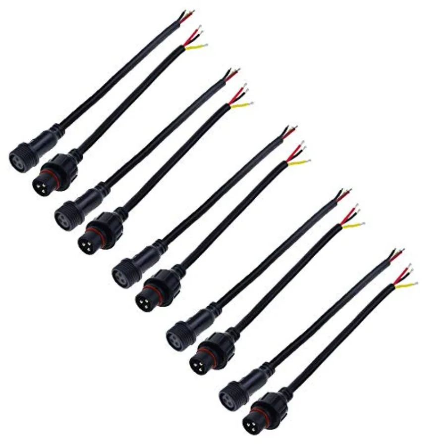 

5 Pairs 3 Pin 3 Core Waterproof IP65 Male Female Plug LED Connector with 20cm 18AWG 3X0.75mm² Cable for 5V 12V WS2811 WS2812 WS