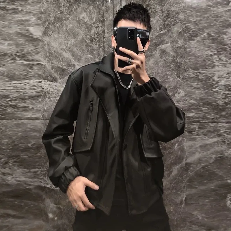 Autumn New Men's Solid Color Long-Sleeved Flight Jacket American Retro Fashion Trend Simple Loose High Street Casual Men's Tops
