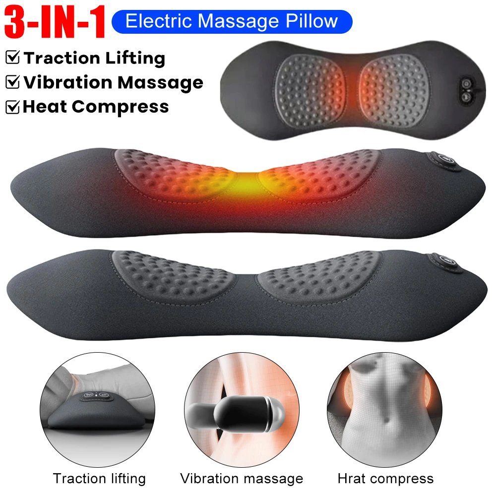 

3-IN-1 Electric Massage Pillow Sleeping Waist Protection Pad Traction Vibration Heating Back Pillows Waist Relief Lumbar Support