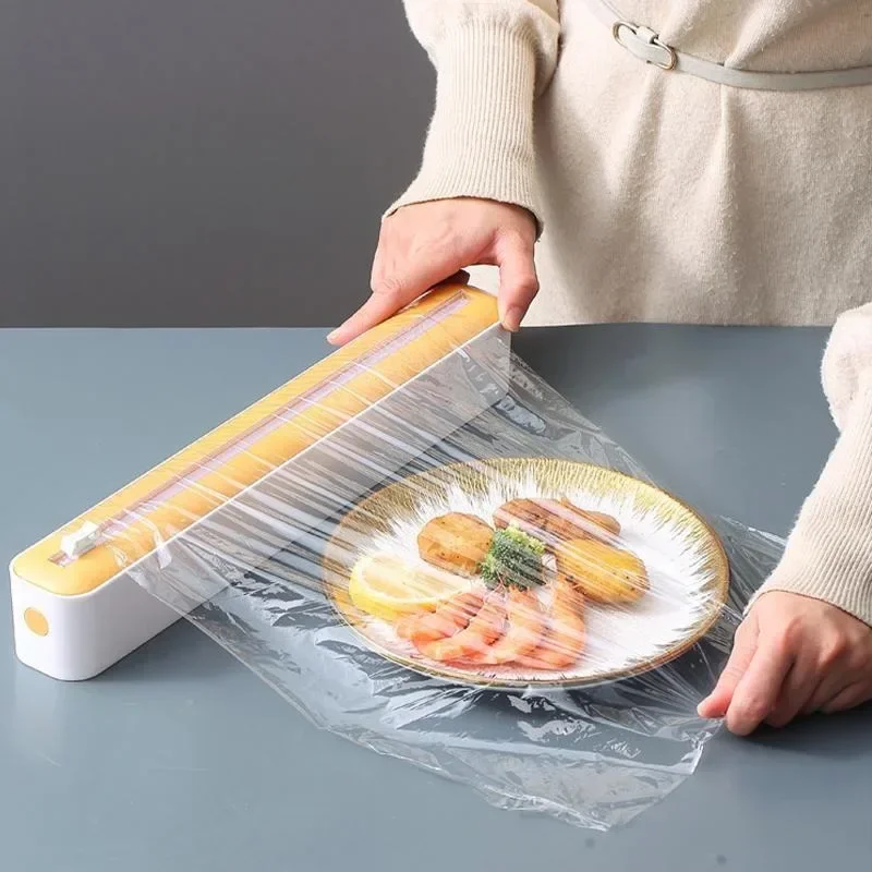 Plastic Wrap Dispensers Multi Purpose Cling Film Dispenser with Cutter Refillable Kitchen Storage Organization