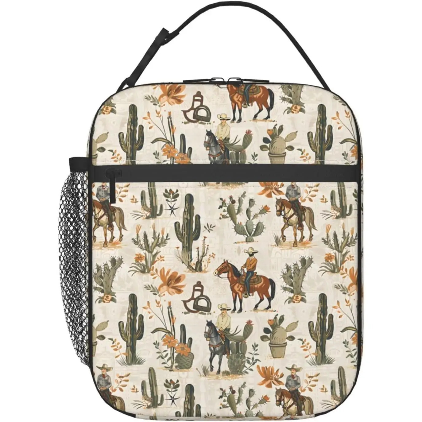 Cowboy and Cactus Rustic Western Lunch Box for Women Men Insulated Lunch Box, Reusable Lunch Bag for Office Work Picnic