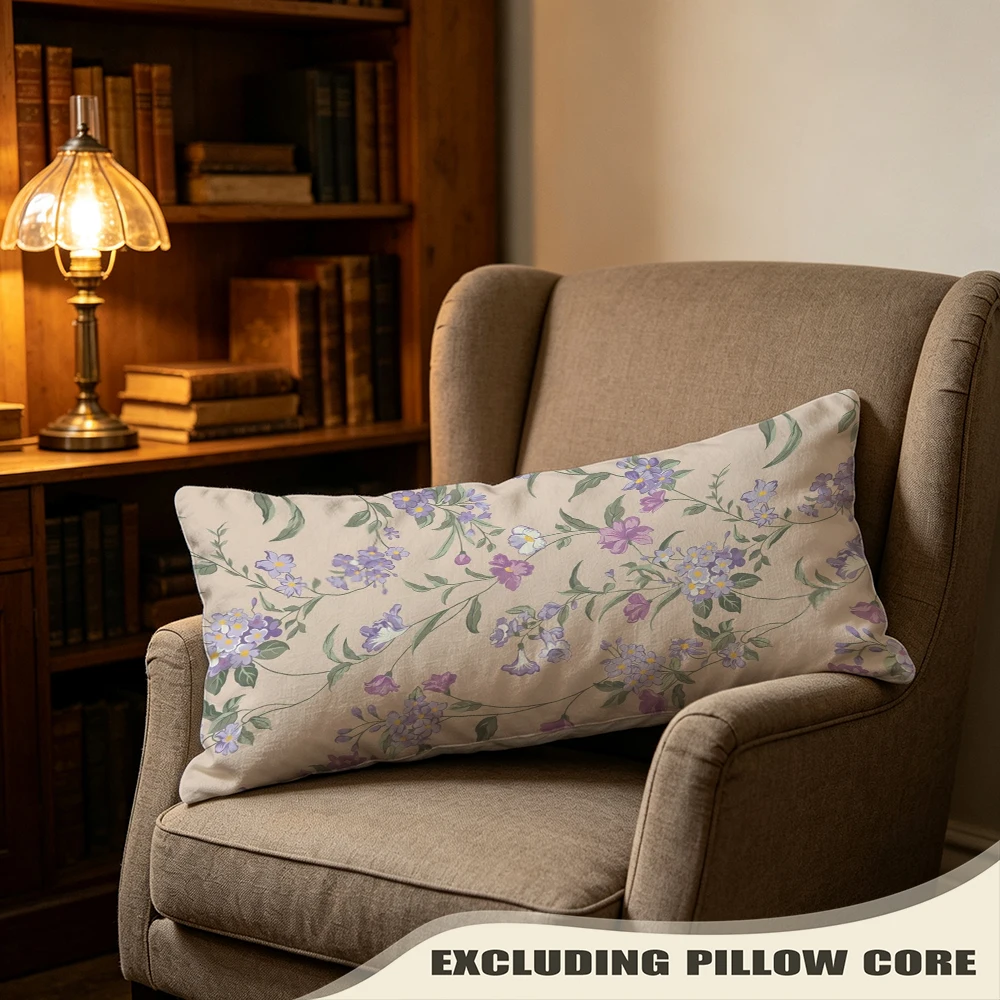 Lilac Pink Graceful Bloom Print Long Pillow Cover, Graceful Style, Villa Decorative, Polyester, Birthday Gift, Durable