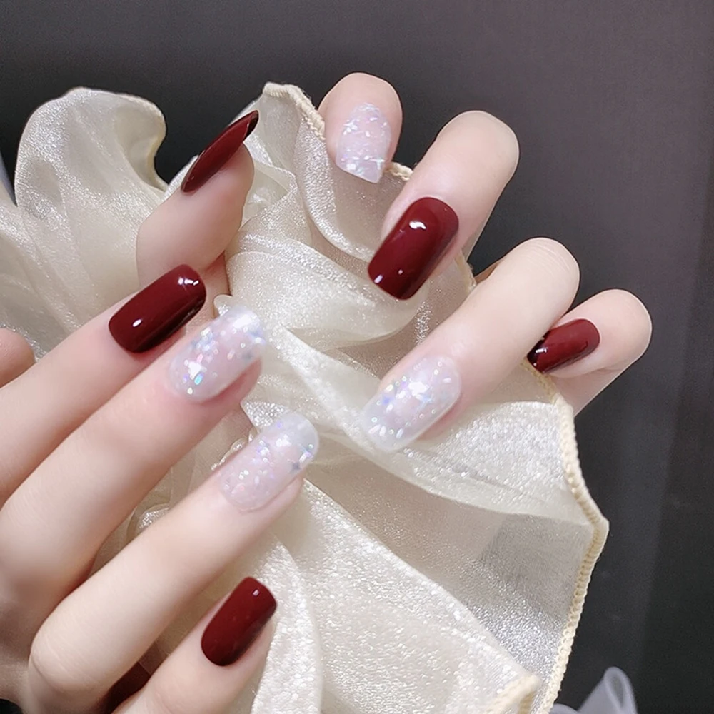 

24PCS Long Press On Nails Shiny Stars Design Sweet Style Full Coverage Nails