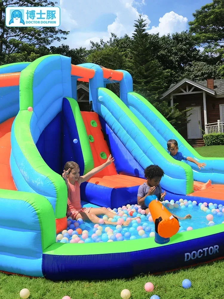 Double Slide Water Spray Trampoline Household Indoor and Outdoor Trampoline Protecting Wire Net Naughty Castle