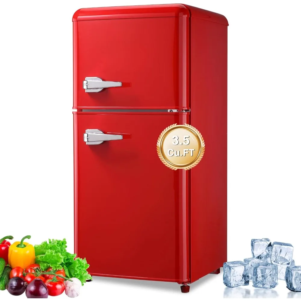 

Compact Refrigerator, Retro Fridge with Dual Door, Small Refrigerator with freezer,7 Level Adjustable Thermostat, Red