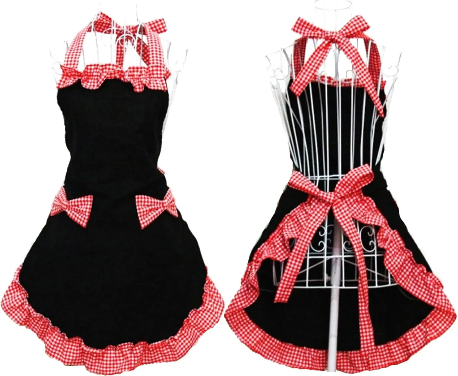 

Vintage Kitchen Apron Dress for Women with Pockets, Cotton Cooking Apron, Adjustable Neck, Multicolor