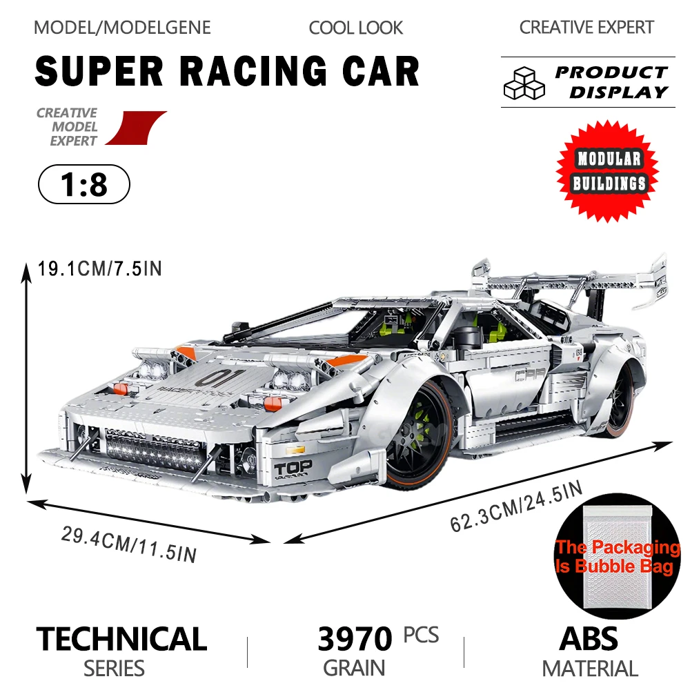 1:8 스케일 란보 LP5000 스포츠카 모델 블록 슈퍼카 브릭 어려운 기계 조립 세트 장난감 어린이 및 성인용 선물