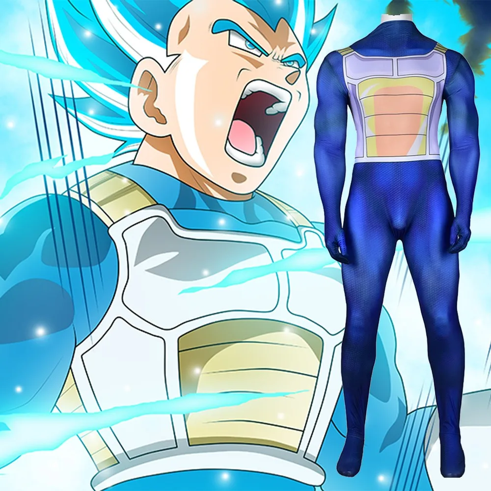 

Japan Anime Dragon Ball Cosplay Superhero Vegeta 3D Printed Spandex Zentai Bodysuits Vegeta Halloween Costume Cosplay for Adult