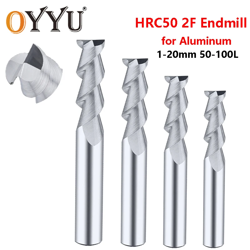 

OYYU HRC50 Tungsten Steel End Mills 2 Flute for Aluminum Router Bit Solid Carbide CNC Alloy Milling Cutter 1-20mm 50L 60L 75L