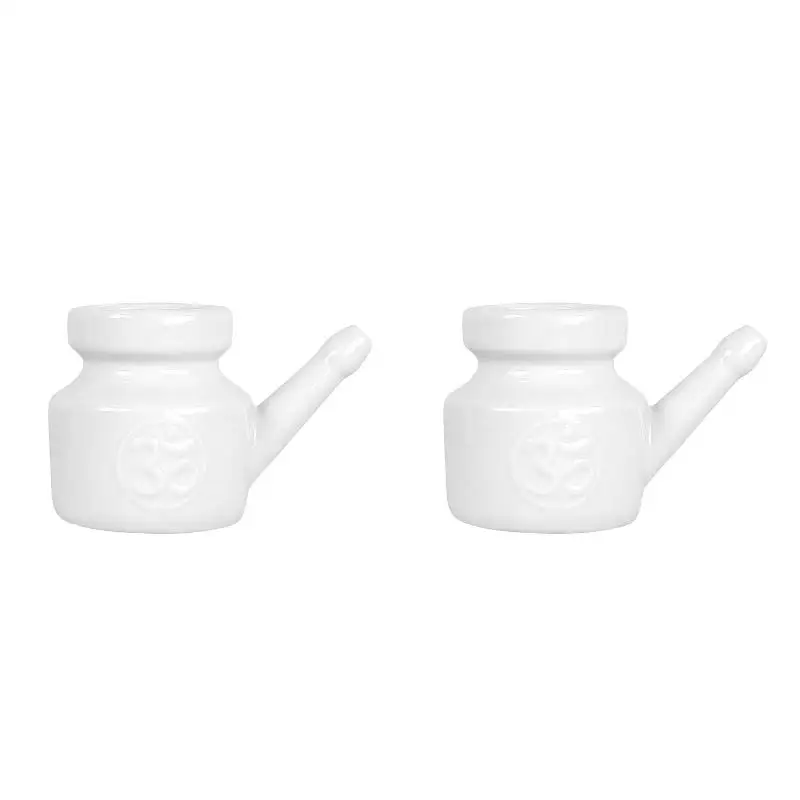 2PackX(350Ml Ceramic Neti Pot Nose Cleaning Pot Leakproof Spout Pot for Nasal Rinsing Nose Washing Men Women, White)