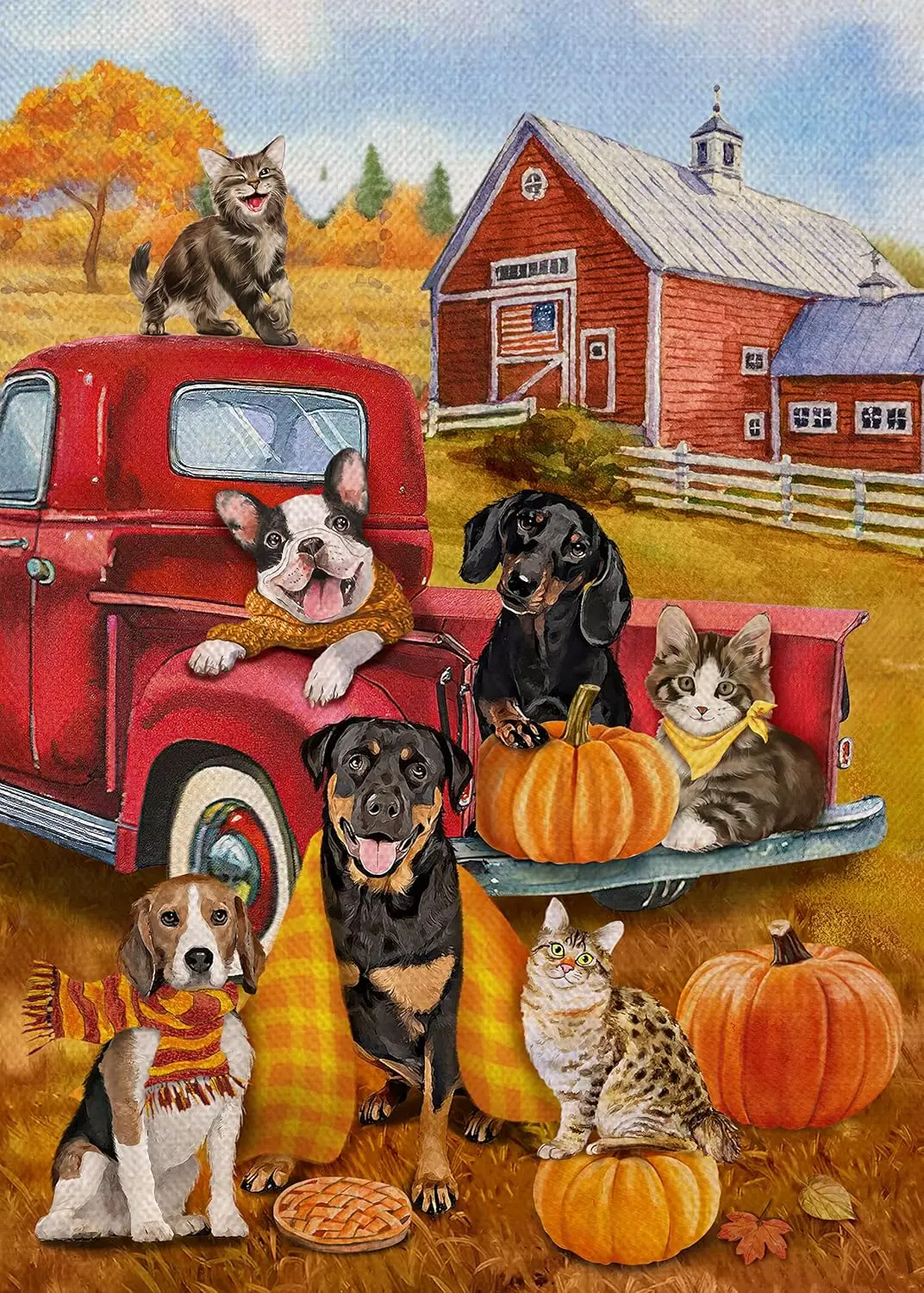 Furiaz Fall Farm Animal Red Truck Small Decorative Garden Flag, Autumn Dog Puppy Yard Outside Decorations, Thanksg Sided 12 x 18