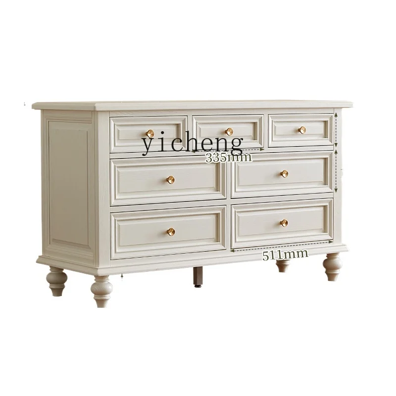 TQH all solid wood seven-chest cabinet French light luxury log living room wall chest bedroom storage cabinet