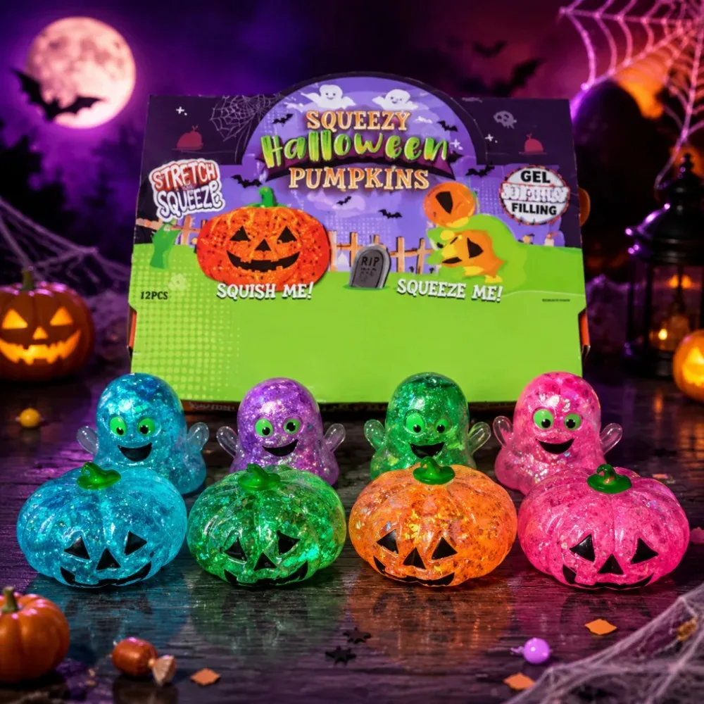 Halloween Pumpkin Maltose Stress Ball Squishy Toy Fidget Toy Stress Relief Slow Rebound Funny Halloween Gift Soft Elastic