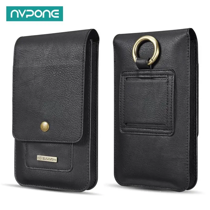 Universal Cow Leather Men Waist Bag Wallet Mobiel Phone Belt Clip Case For iPhone Samsung Xiaomi Magnetic Hanging Holster Pouch