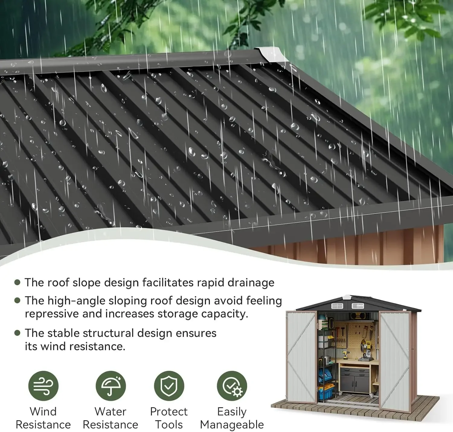 6x3.9 FT Shed with Base Metal Outdoor Storage Garden with Lockable Doors Tool for Backyard, Patio