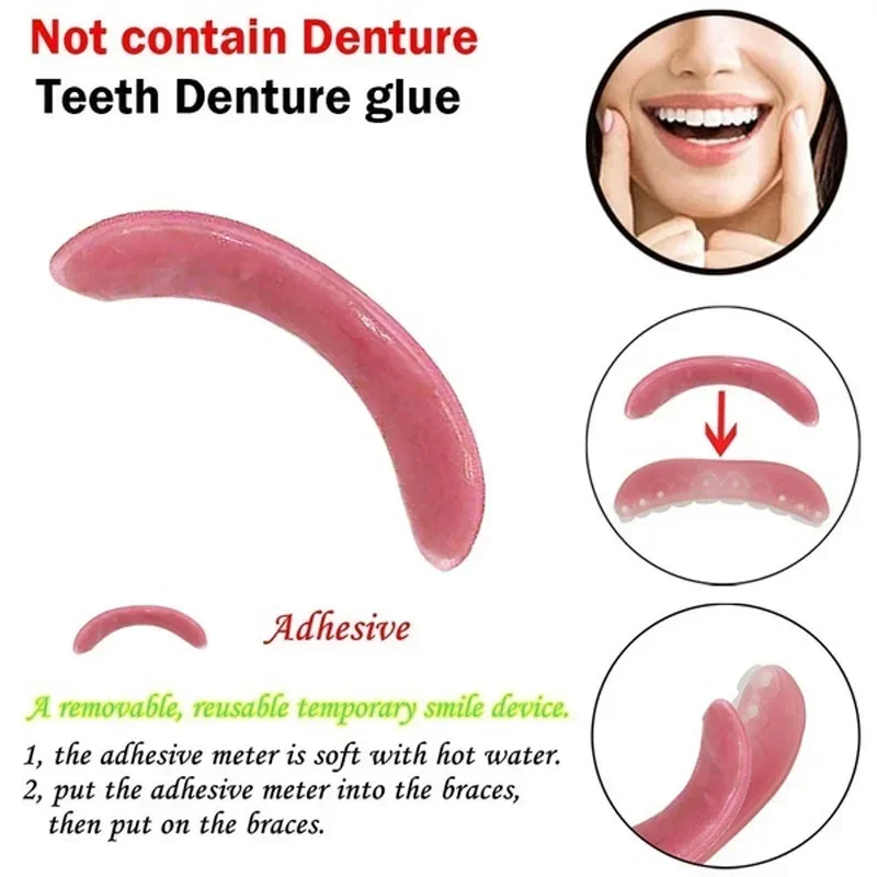 Pegamento para dentaduras postizas, accesorio de belleza para dentaduras postizas, sonrisa temporal, ajuste cómodo, 2 piezas