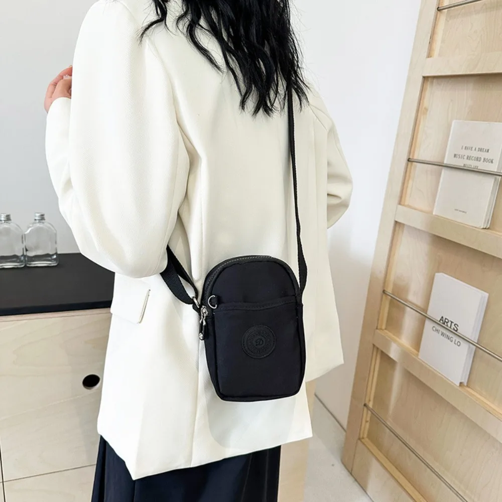 New Multi Layer Shoulder Bag Nylon Solid Color Mobile Phone Bag Zipper Large Capacity Crossbody Bag Women