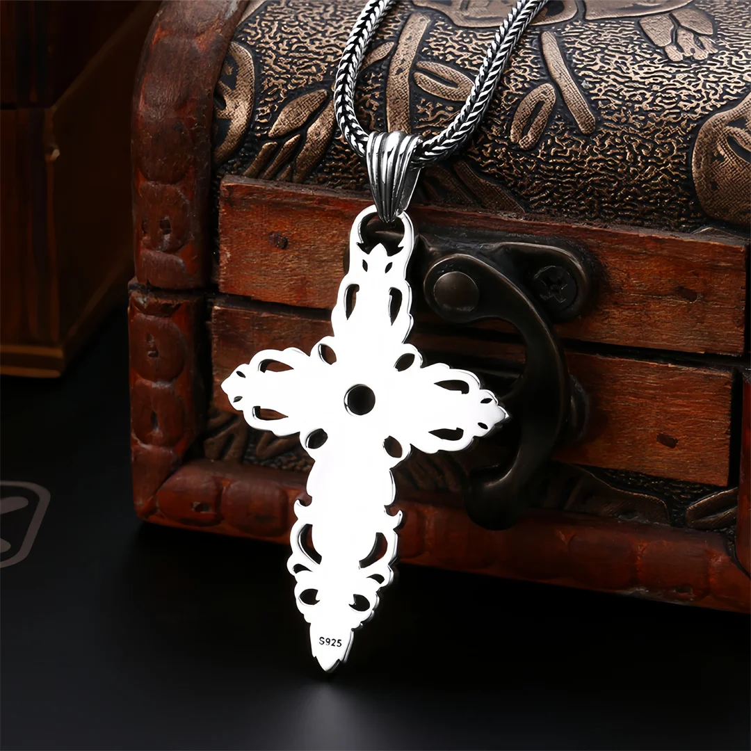 BOCAI New S925 Sterling Silver Charms Pendants for Men Women Antique Eternal Rattan Cross Zircon Charm Fine Choice Jewelry