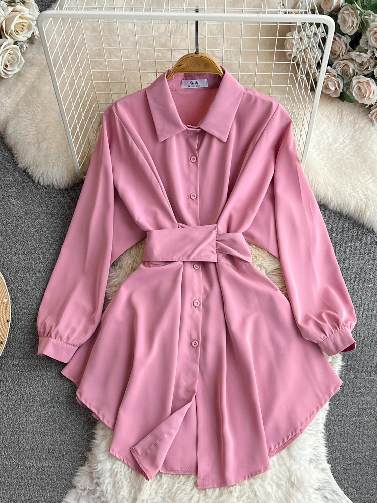 Spring Autumn Korean Style Lon - Korean Style A Line Shirt Dress recension och pris