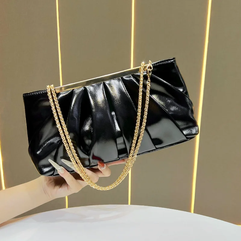 

Черная кожаная сумка-клатч на цепочке, высококачественная вечерняя сумка, универсальная сумка через плечо для вечерних выходов