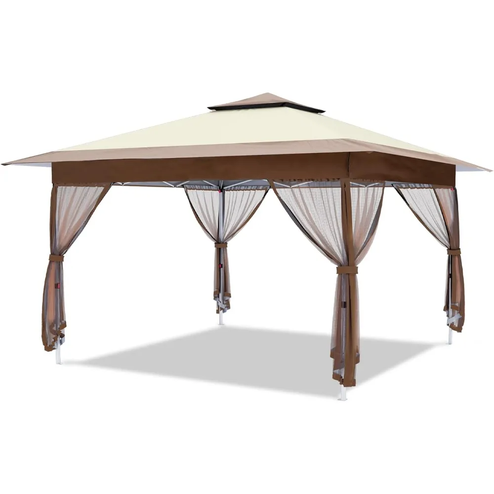 

12'x12' Gazebo Outdoor Pop up Canopy Tent with Curtains and Shelter for Patio, Party & Backyard (Khaki)