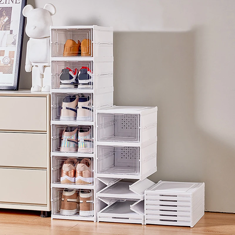 

Foldable Shoe Rack Organizer Transparent Shoes Box Collapsible Home Sneaker Storage Stackable Shoes Cabinet For Closet