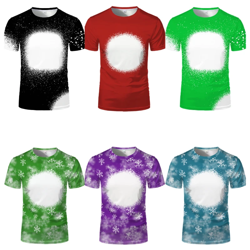 Christmas T-shirts Snowflake Printing Sublimation Blank Casual Clothes Style O-Neck Tee Polyester T-shirts For DIY Print Photo