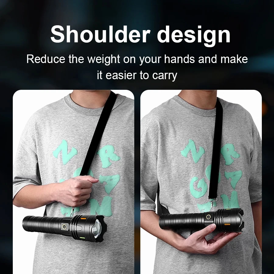 10000mAh Super Big Flashlight USB Rechargeable 30W Most Strong LED FlashLight Long Range Torch Zoom Camping Hunting Lantern