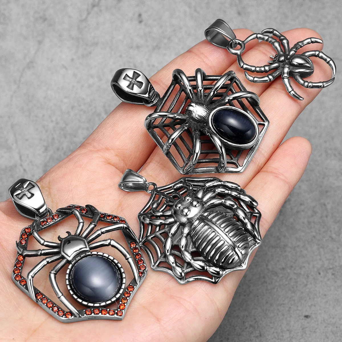 Spider Silk Gemstone Men Necklaces With Pendant Stainless Steel Jewelry For Male Women Punk Hip Hop Accessories Gifts Wholesale