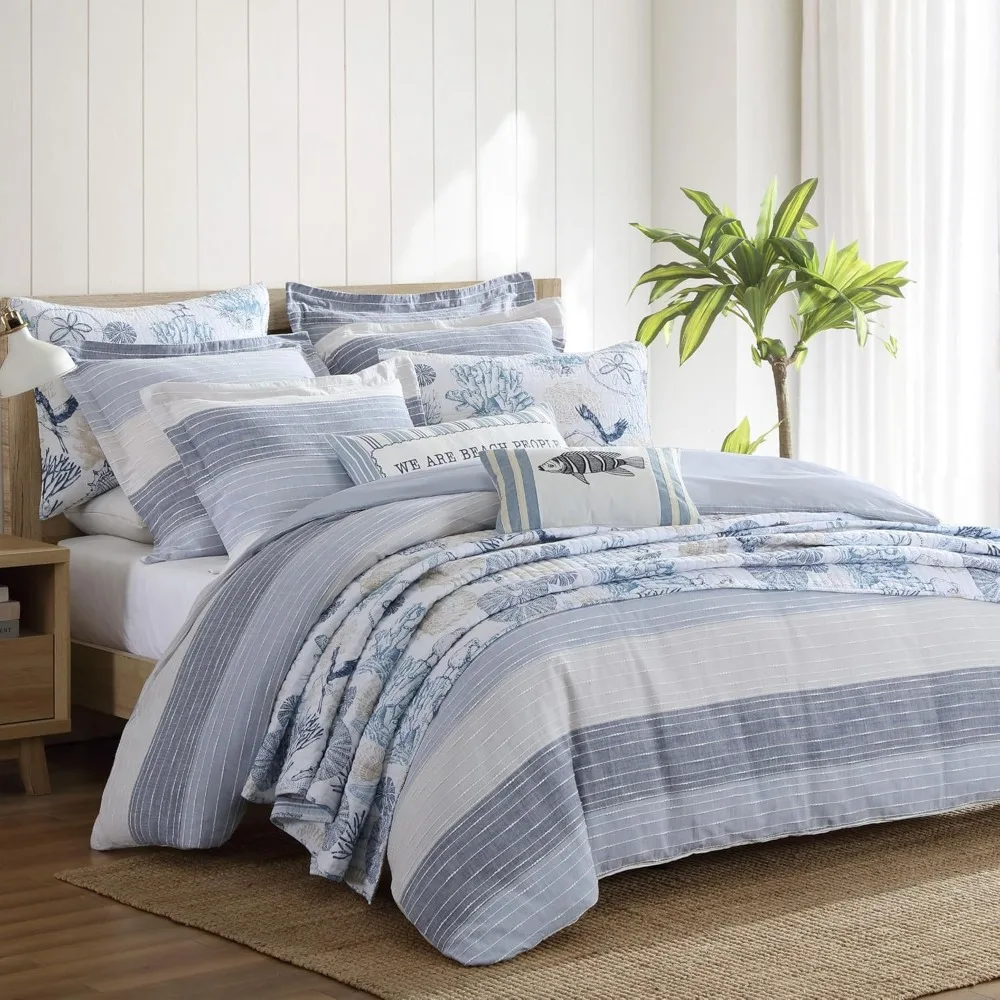 Sand Stripes Blue Duvet Cover Set - King Duvet Cover (106 X 94in.) + Two King Pillow Shams (36 X 20in.)Jaquard Stripe - Blue