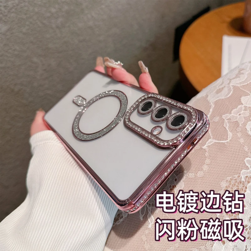 Luxury For Magsafe Magnetic Case for Samsung Galaxy A57 A56 A37 A55 A07 A36 A17 A26 A35 Plating Edge Diamond Shockproof Cover