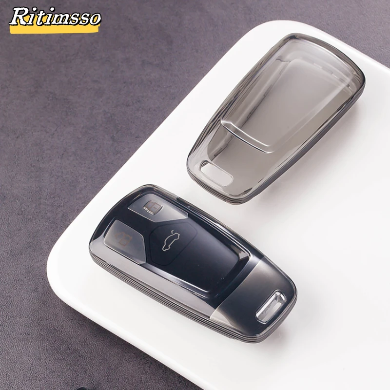 TPU Car Remote Key Case Cover Shell for Audi A4 B9 A5 A6 8S 8W Q5 Q7 4M S4 S5 S7 TT TTS TFSI RS Protector Fob Keyless Keychain