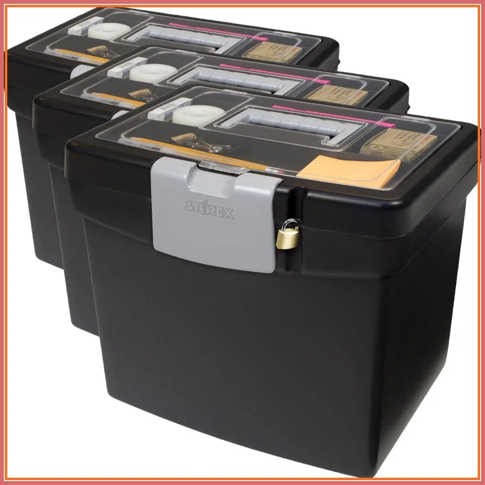 

Portable File Box with XL Lid, 11 x 13.5 x 11 Inches, Black (Pack of 3)