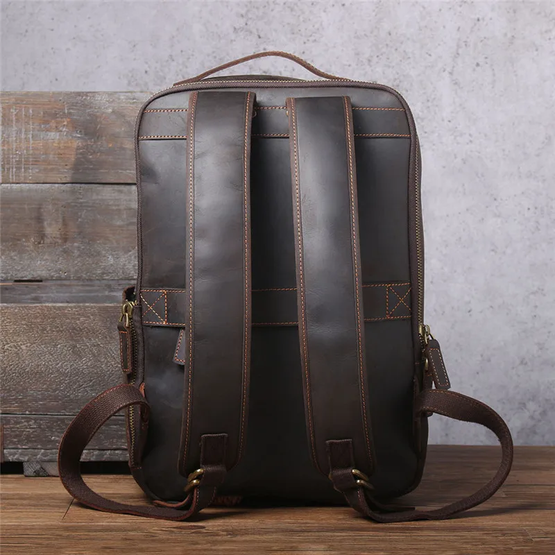 Vintage crazy horse cowhide men large capacity backpack simple fashion natural genuine leather women travel work laptop bagpack